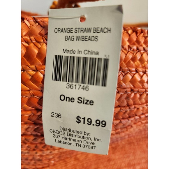 Cappelli Straworld Orange Straw Beach Bag with Beaded Handles *See Description* - Picture 8 of 8